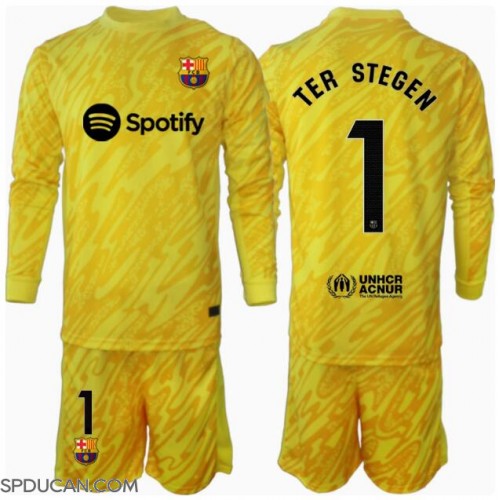 Dječji Nogometni Dres Barcelona Ter Stegen #1 Golmanski Domaci 2024-25 Dugi Rukav (+ Kratke hlače)